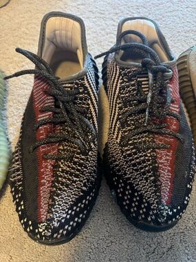 Yeezy Authentic Unisex Black and Red Knit Athletic Sneakers